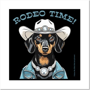 RODEO TIME! (Black and tan dachshund wearing white cowboy hat) Posters and Art